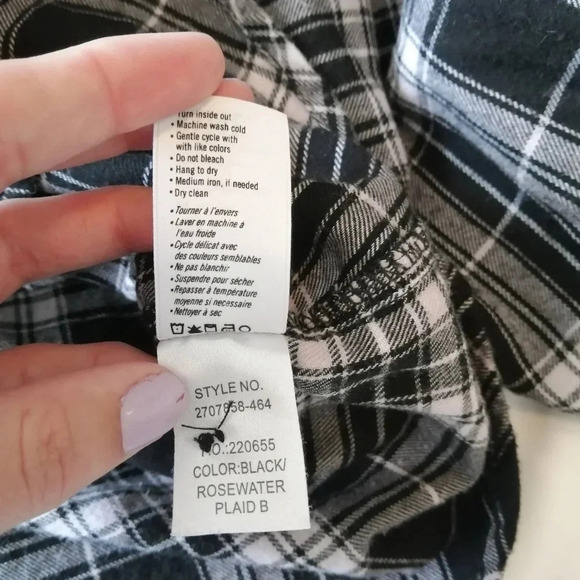 PAIGE Heritage Plaid Flannel Button Up in Black,  White, and Rosewater Pink XS - Picture 13 of 14